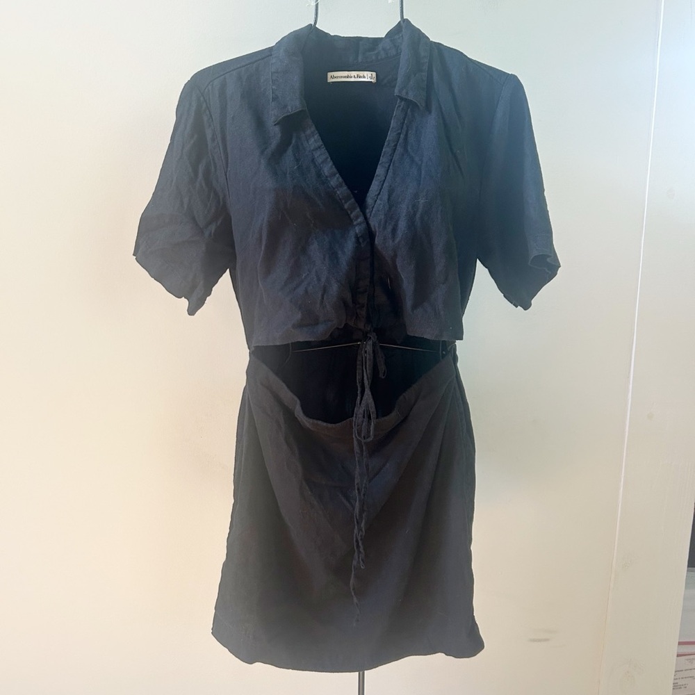 Abercrombie linen black cutout mini dress small